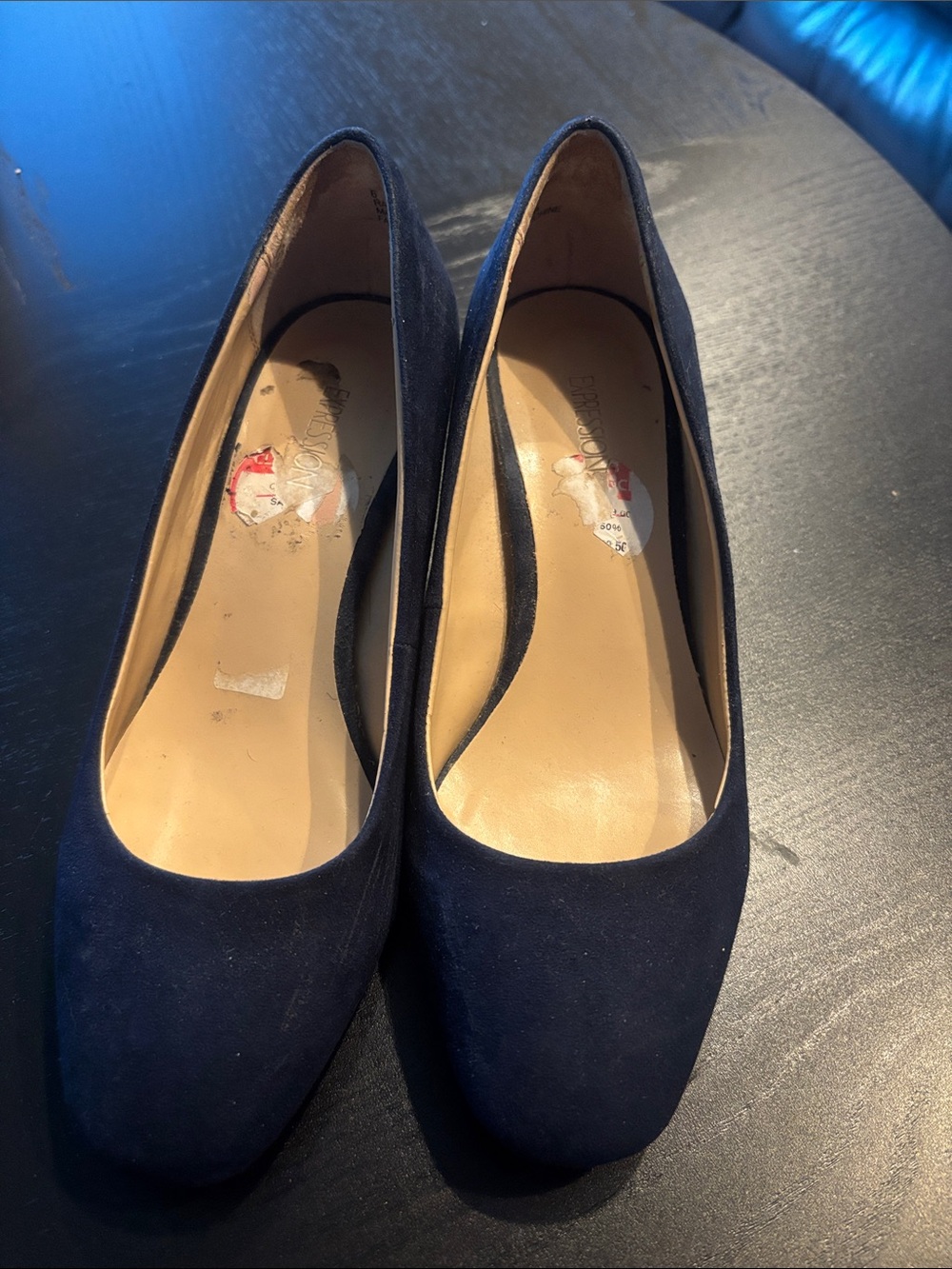 Classic Women's Navy Suede Round-Toe Heels